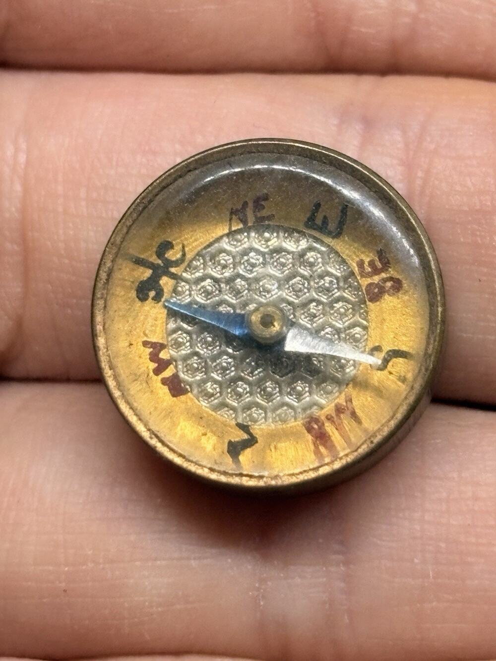 Antique Rare Victorian Miniature Metal Clock Charm Fob Compass Part